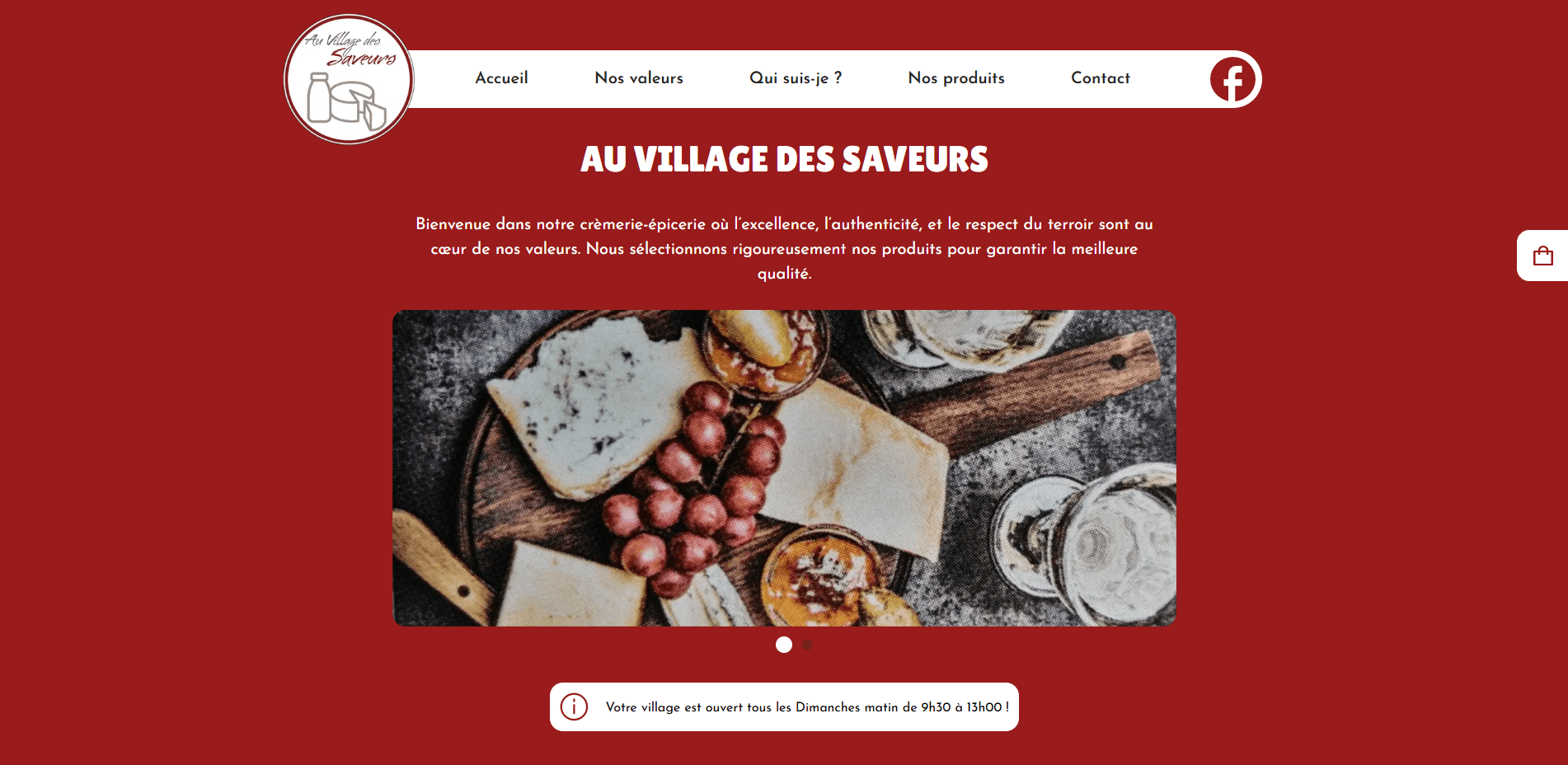 Capture d'écran du site Au Village des Saveurs, épicerie de produits locaux