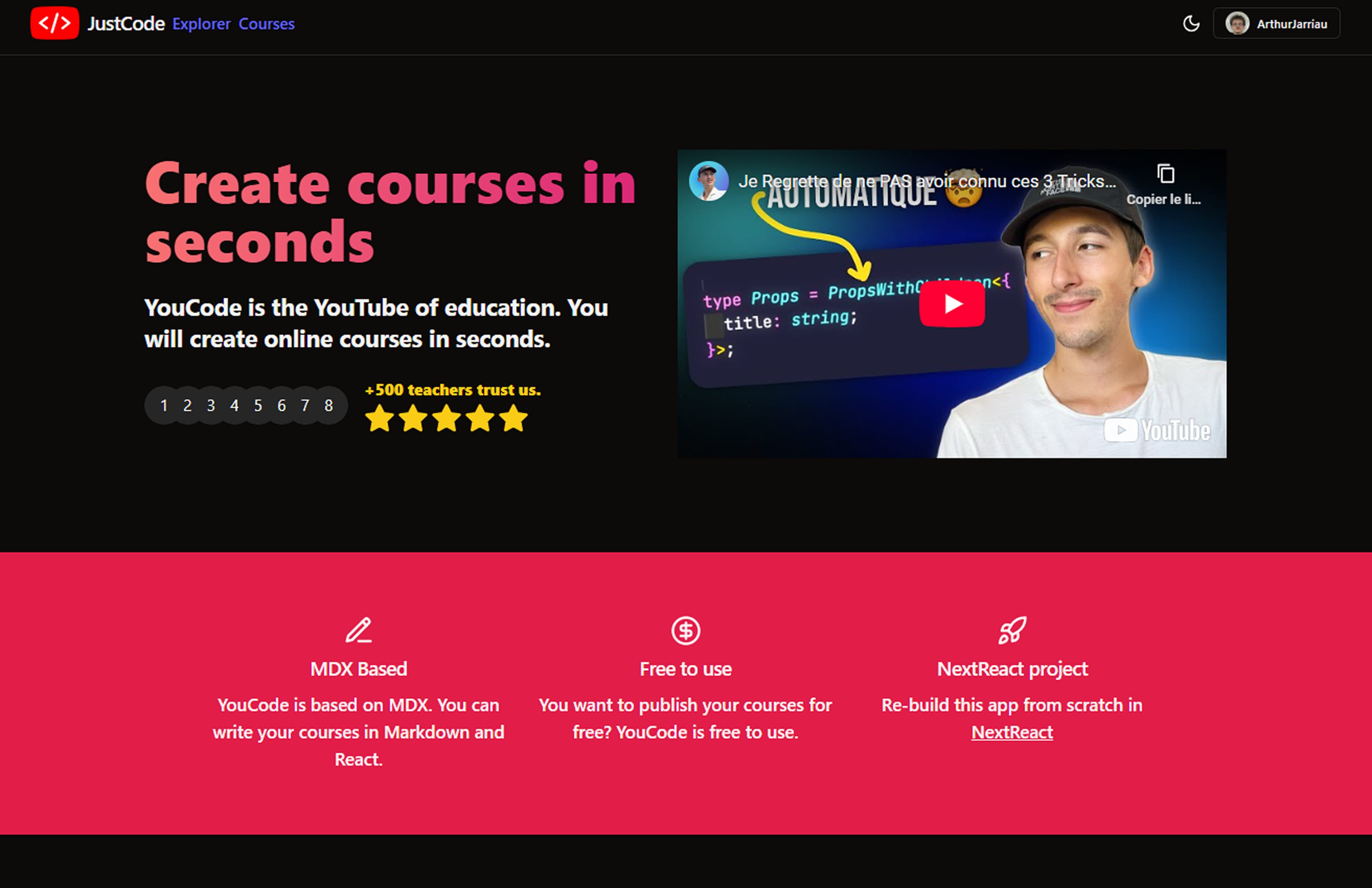 Capture d'écran du projet YouCode réalisé en formation